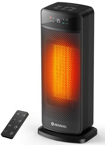 Ateroll Calefactor Bajo Consumo, 2000W PTC Ceramico radiador electrico, Temporizador 24H, 4 Modos, Protección Contra Sobrecalentamiento y Vuelco, Modo ECO, 70° Oscilación, para Interiores