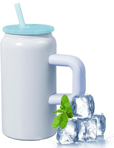 Manolyee Taza Térmica para Café - Vaso Térmico con Asa 500 ml - Vaso de Acero Inoxidable con Pajita Portátil para Exteriores Traslados Senderismo Ciclismo Camping Gimnasio Coche