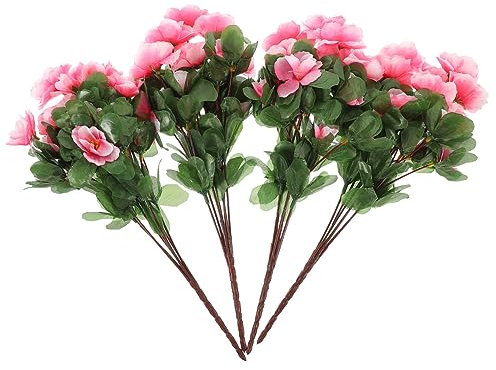 EXQUIMEUBLE Rhododendrons Artificiels 7 Branches 4 Pièces en Soie Rose Fleurs Décoratives Longue Durée pour Décoration Intérieure Salon Fête Décor Floral