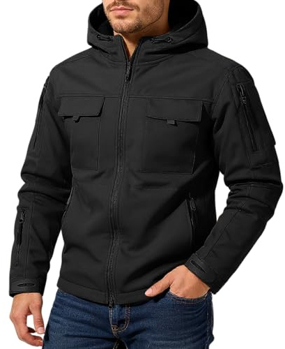 Generico Giubbino Uomo Autunno Giubbotto Invernale Caccia Impermeabili Con Cappuccio Lavoro Lungo Cappotto Impermeabile Running Militare Moto Vestiti Giacca Da Giacchetto Parka Nero M