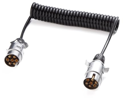 Feuunly 3,7 Mètres Rallonge Spirale Câble Remorque 7 Broches, Norme ISO 1724, Prise Remorque 7 Broches Male a Male Alliage d'aluminium, Câble Cuivre Pur, pour Véhicules Européens 12V/24V