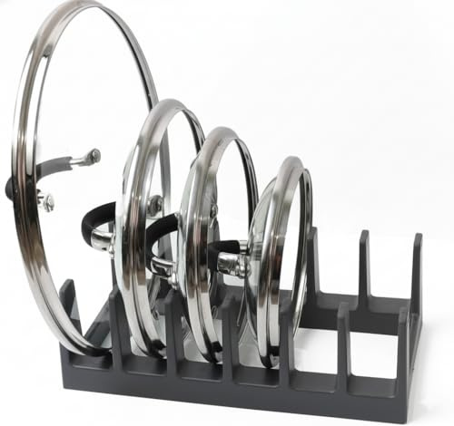 DIVCHI Pan Organiser For Cupboard Plastic Pot Lid Holder With 6 Sections | Pot Lid Organiser | Pan Storage Organizer | Pot & Pan Racks | Kitchen Accessories (Dark Grey)
