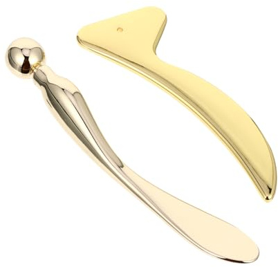 FRCOLOR Aplicador de Crema para Ojos y Tabla de Masaje Raspadora de Acero Inoxidable Dorado 2 Piezas para Rostro y Cuello Cuidado Facial