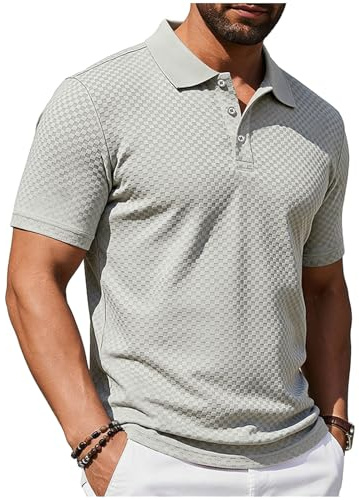 Polo pour homme - Col rabattable - Boutonné - Coupe ample - Manches courtes - Séchage rapide - Uni - T-shirt d'été léger - Chemise Henley intelligente - Pour le travail, la plage, les vacances