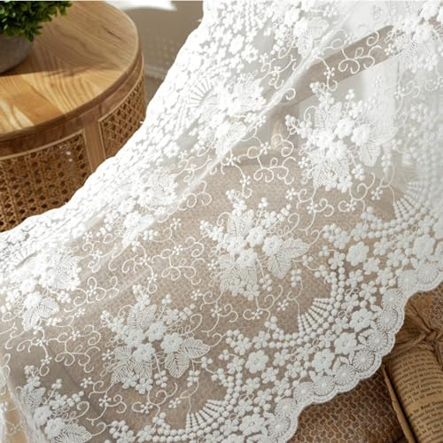 Französische Spitzen-Tischläufer mit gerolltem Rand – 40×60-300cm, Weiße Blumenspitze Tischdeko für Hochzeit, Wohnzimmer & Festivals (40X100CM,Französischer Tischläufer (mit gerolltem Rand))