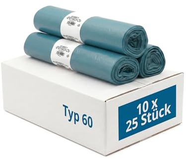 Hypafol Müllsäcke LDPE-Regenerat Blau 120L Typ 60 (700x1100 mm) – 250 Stück (10 Rollen x 25) – Reißfest & nachhaltig aus PCR-Rezyklat