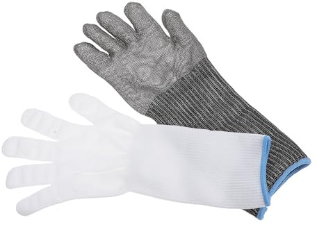 Healeved Guantes de Protección contra Cortes de Acero Inoxidable Diseño de Longitud Extendida y Cobertura Total de Palma para Uso en Cocina y Descascarado de Ostras