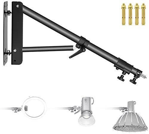 NEEWER Bracci a triangolo per montaggio a parete per Strobo, Monoluci, Softbox, Ombrelli, Riflettori e Luci Anulariper fotografia, Supporto per rotazione di 145 gradi, Lunghezza massima 125cm(Nero)