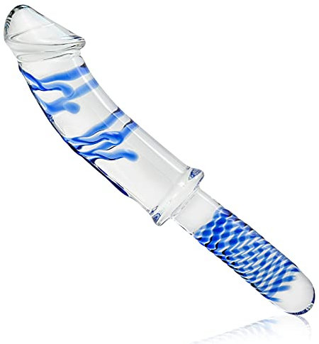 Roluck Glasdildo mit Griff Kristall Penis Anal Dildo Butt Plug für Frauen Männer Masturbation Sexspielzeug (Blau)