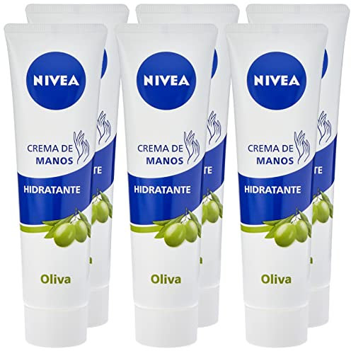 NIVEA Crema de Manos Hidratante Aceite de Oliva en pack de 6 (6 x 100 ml), crema para el cuidado de la piel seca, crema para conseguir una hidratación profunda