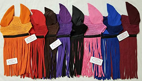 Lift Sports Horse/Full Fly Bonnet with Ears Net with Fringes Fly Veil Mask Hood Cotton Crochet Hand Made Breathable Protect Equestrian Tack Shows (Blue)
