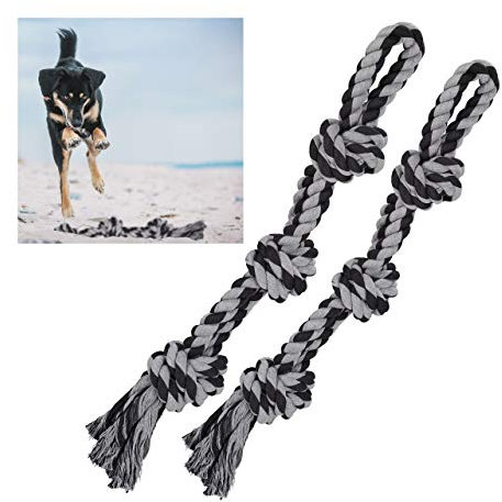 Relaxdays Hundespielzeug Seil, 2er Set, Zerrspielzeug große Hunde, robust, Kauspielzeug, 70 cm, Hundetau, schwarz/grau