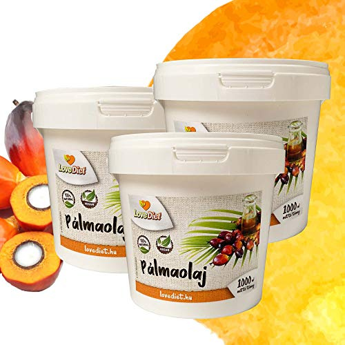 LoveDiet Palm Oil / Palmöl / Palmfett / Raffiniert / hellgelbliche Färbung / 3erPack(3x1000ml) im praktischen Eimer
