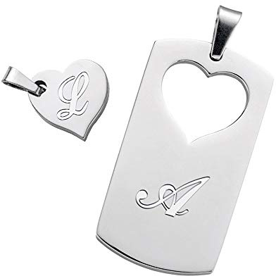 Gravado Mondgold 2er Set Halsketten mit Dog Tag und Herz Anhänger und gravierten Initialen, Schmuck für Paare, inkl. Geschenkbox