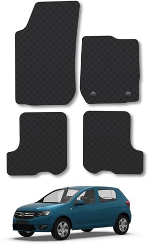 Dacia Sandero (2013-2020) Rubber Car Mats Accessories Tailored Fit Compatible Accessory Waterproof Protection Non-Slip Floor Mats Full Coverage Durable Front Rear Set Coverage with Clips