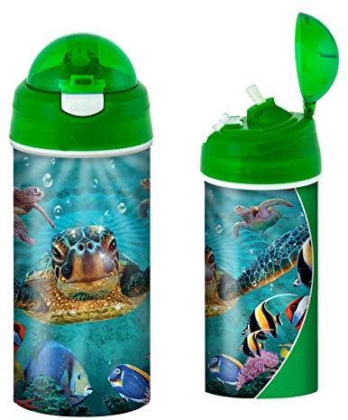 3D LiveLife Gourde - Petites Bulles de Deluxebase. Plastique Tortue de Mer Lenticulaire 3D avec Paille. Gourde pour enfants 600 ml illustrations originales de l'artiste renommé Steve Sundram