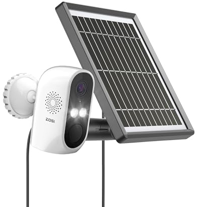 ZOSI C1 Caméra de Surveillance WiFi avec Batterie Rechargeable, Panneau Solaire pour Alimentation Non-Stop, Audio Bidirectionnel, Détection Humaine et Alerte Instantanée, Accès à Distance