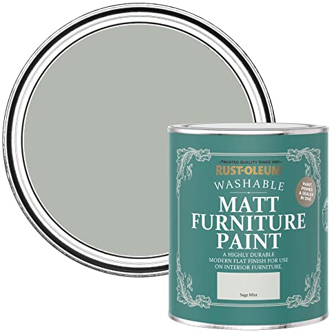 Rust-Oleum hellgrün Möbelfarbe mit Matt-Finish, geruchsarm und wasserbasiert für Innenholz - Salbei-Nebel 750ML