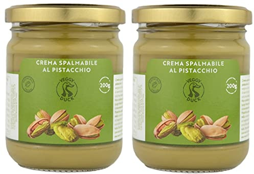 Veggy Duck - Crema de Pistacho 400g (2 x 200g) | Con 45% Pistachos | Sabor Dulce | Comida Artesanal Italiana Gourmet | Ideal para Desayunos y Postres
