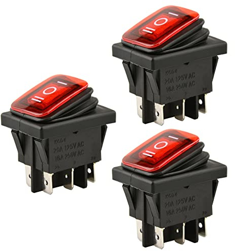 ETOPARS 3 Stück 12V 20A Kippschalter Auto KFZ Wippschalter Rot Beleuchtet Nebel Licht EIN/AUS/EIN Momentaner Schalter Druckschalter Taste Wasserdicht 6 Polig DPDT Boot