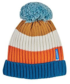 Finkid Pompula Gestreift-Bunt - Warme Kinder Grobstrick Bommelmütze, Größe M - Farbe Cinnamon - Real Teal