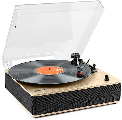 Fenton RP161LW Platine Vinyle Bluetooth Stéréo - Bois Clair, Deux Haut-Parleurs, Streaming Audio Bluetooth, 3 Vitesses 33-45-78 TR/Min, Style Rétro, Idéal pour Écouter Vos Vinyles et Musiques