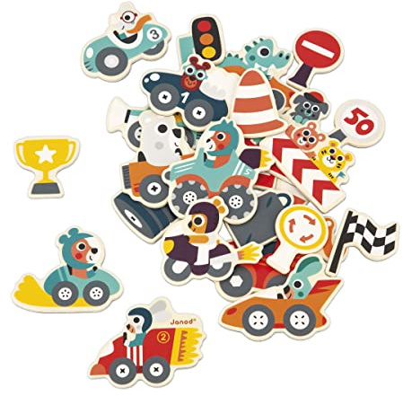 Janod - 24 Stadt-Magnete - Spielzeug aus FSC-Holz - Magnetisches Lernspiel - Zubehör für Magnettafel - Ab 24 Monaten, J09642