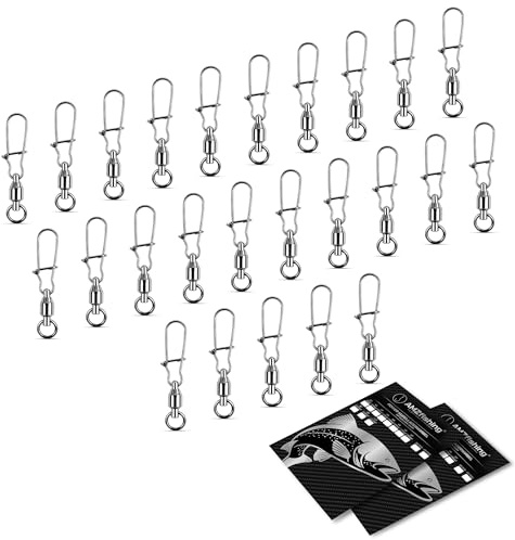 AMZfishing NEU 25x Kugellager-Wirbel mit Fast-Lock | Karabinerwirbel Angeln | Wirbelsortiment | Wirbelset | Wirbel Angeln | Angel Wirbel | Angelwirbel Set | Angeln Wirbel (25 Stück, DL #4/45kg)