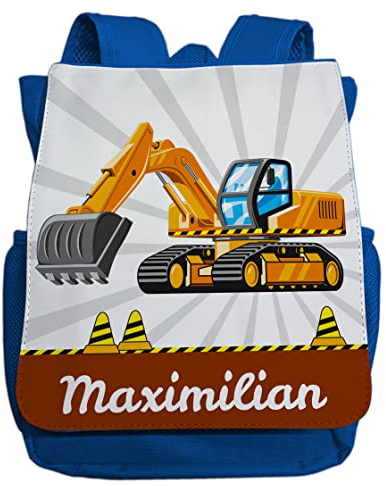 minimutz Kindergartenrucksack Jungen personalisiert mit Namen | Kinder-Rucksack Bagger Baustelle für Kinder | Kleiner Freizeitrucksack Kinderrucksack Kita Kindergarten 2-5 Jahre