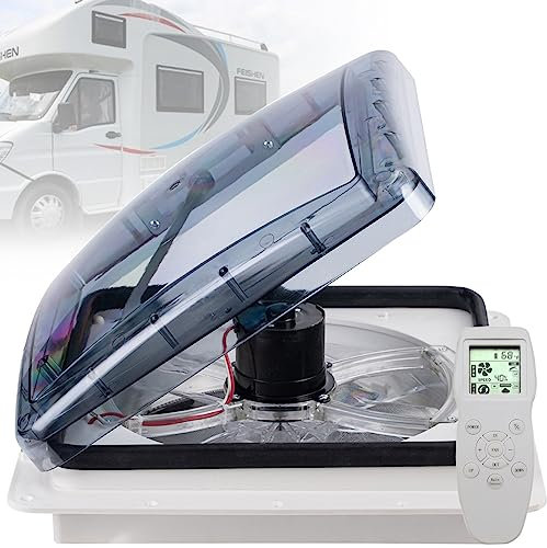 TAHALI Ventilateur de Toit de Caravane 12 V avec capteur de Pluie, évent de Toit pour Camping-Car Taille d'ouverture 40 x 40 cm, Ventilateur de Toit réversible