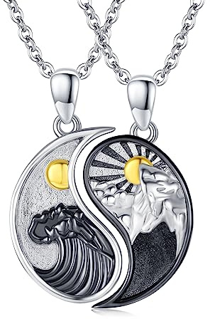 REDSUN Yin Yang Halskette Sterling Silber Sonne Mond Kette Elefant Anhänger für Paar BFF Kette 2 Stück Schmuck Geschenke für Damen Herren Couple Tochter