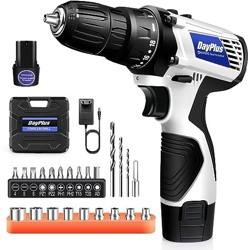 16.8V Perceuse-Visseuse à Percussion sans Fil - 2 vitesses - 400/1400RPM, Tournevis électrique avec Batterie 2x1.5 Ah, 45Nm, 18+1 réglage du couple, 23 pièces accessoires