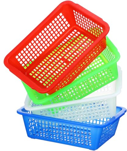 Zerodeko Rectangular Kitchen Drain Basket 10.82X8.03X3.14In Plastic Storage Organizer with Drainage Holes for Fruit Vegetable Drying and Pantry Storage