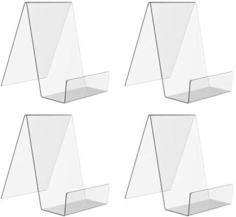 DWTECH 4PCS Acrylic Book Stand,(7.5 x 9 x 10.5 cm) Sign Holder Stand,Transparent Clear Display Stand for Shop Bookstore Restaurant for Brochure Book Phone Leaflet Menu Poster Magazine (4)