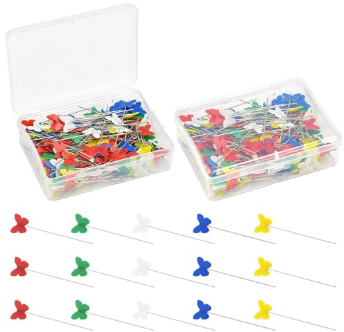 PEALOVCOM 400 Stück Quilting Stecknadeln mit Blumenkopf Nähnadeln Schmetterlingsformen Stecknadeln Nähen Quiltnadeln für Basteln Nähen Säumen Craft,Jewelry Komponenten Dekoration(6 Farben, 52mm)