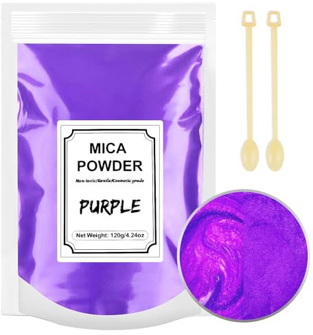 Epoxidharz Farbe 120g, Mica Pulver Natur Metallic Epoxidharz Pigment Seifenfarbe Set für Epoxidharz, Kerzenherstellung, Seifenherstellung, Badebombe, Make-up, Wachsschmelzen, Schleim (Lila)