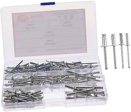 Healeved 140pcs Aluminum Blind Rivets Assortment Kit Lightweight Flange Rivets for Fasteners for Projects Work Door Gutter Repair