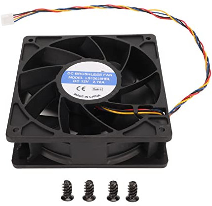 Annadue Ventilador de Refrigeración de 12 Cm, Alto Contorno, Alta Velocidad, 120 X 38 Mm 6000 RPM, 12 V 2,7 A 4 Pines FG, Ventilador Negro para Caja de Computadora para Servidores de