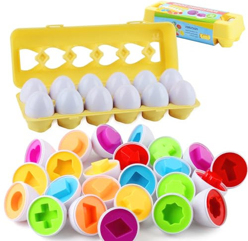Taozoey Juguete de Plástica Pascua Huevos, 12 PCS Juguetes Montessori de Reconocimiento de Formas y Colores Clasificación Puzzle Juguete Educativos para Niño Regalo de Pascua Cumpleaños (Amarillo)
