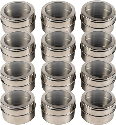 Magnetic Spice Tin Set Stainless Steel Spice Jars | Herb Pots | Seasoning Shakers | Spice Containers with Lid