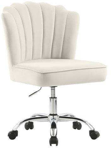WOEOA Bürostuhl Samt,Mädchen Schreibtischstuhl,Drehstuhl,Höhenverstellbar Muschel Stuhl,360° Drehbar Rollen Computerstuhl,Stuhlbeine für Schminktisch,Bürodame (weiß)