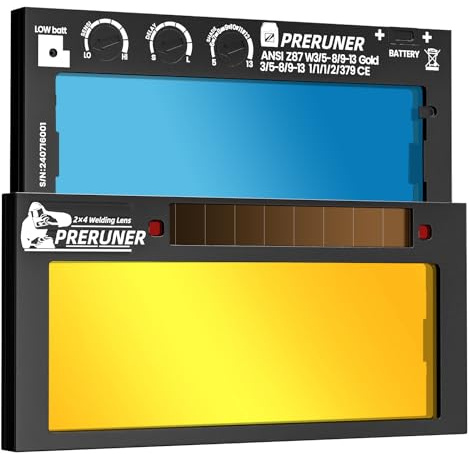 Shade Adjustable Series | Gold Shade Range 5-13 Auto Darkening Welding Lens | 2 x 4 1/4 x 0.33 | Gold Coating | Cool Blue Puddle View | Sensitivity & Delay Adjust - 10 + Years of Experience