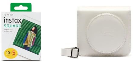 instax SQUARE instant Film 50 shot pack, white Border, suitable for all instax SQUARE cameras & SQ1 Camera Case - Chalk White