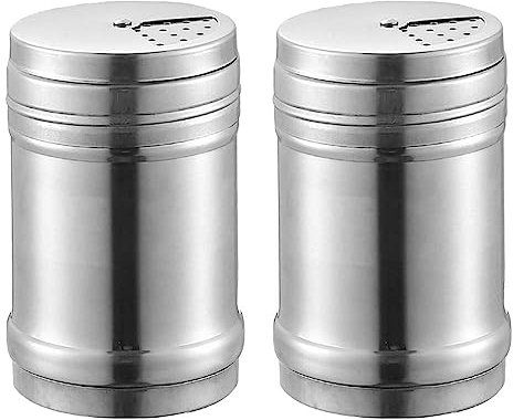 2 Packs Sugar Dispenser Salt and Pepper Shakers Stainless Steel Shaker with Adjustable Pour Holes for DIY Cappuccino Coffee Lcing Sugar Cocoa Flour & Latte Coffee
