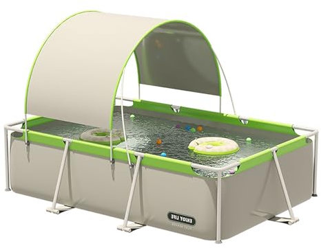 Piscine Hors Sol, Piscine rectangulaire, Piscine Pliable, Piscine à Cadre, pataugeoire avec abri de Soleil, Squelette en Tubes d'acier renforcés, Support multidirectionnel(Size:4.5m)