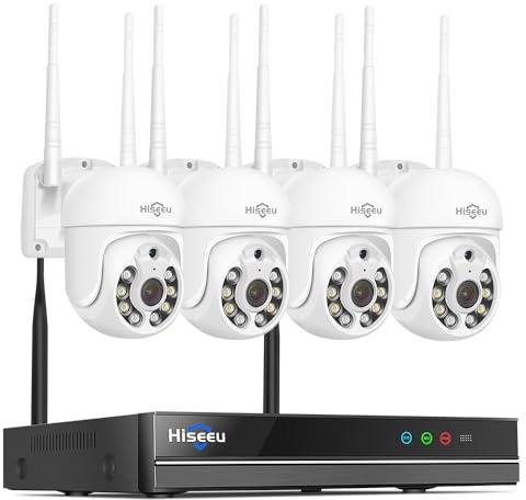 【 5mp, Two-Way Audio, 360 ° Tracking】 Monitoring Camera Wireless Hiseeu Integrated NVR 1920P 5-megapixel 4-Piece Set with Built-in 1TBHDD can be Added to 10 Channels for Remote Monitoring