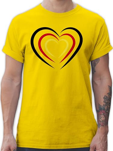 T-Shirt Herren - Fußball EM WM - Deutschland | Schwarz Rot Gold Herz - L - Gelb - Fussball Shirt männer Europameisterschaft Tshirt fu Ball Trikot em- Fanartikel t-Shirts fussballtrikot em24 Shirts