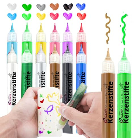 ALLAVA 12 Stück Kerzenstifte, Kerzen Bemalen Set 10ml Wachsstifte für Kerzen, Taufkerze Selber Machen Set, Candle Pen Kerzenfarbe Kerzenpen, Ideal zum Kerzen Dekorieren & Gestalten (Kristallkleber)