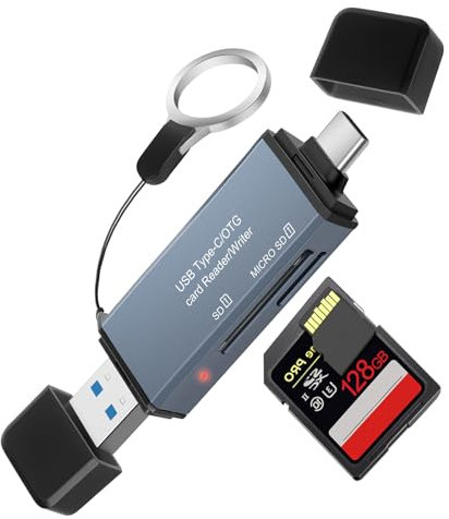 AXFEE Lecteur de Carte SD/Micro SD 2 en 1 - USB 3.0 et USB C Adaptateur Mémoire en Aluminium - Compatible avec Mac, iPhone 15, Caméra