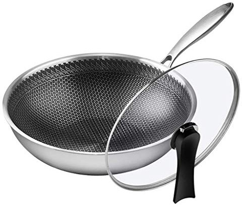 Wok para inducción Sartén Antiadherente de Acero Inoxidable 304 Wok Sin Recubrimiento Olla de Humo sin Aceite Estufas de Gas Cocina de inducción Wok Universal (Tamaño: 32 cm) (32 c